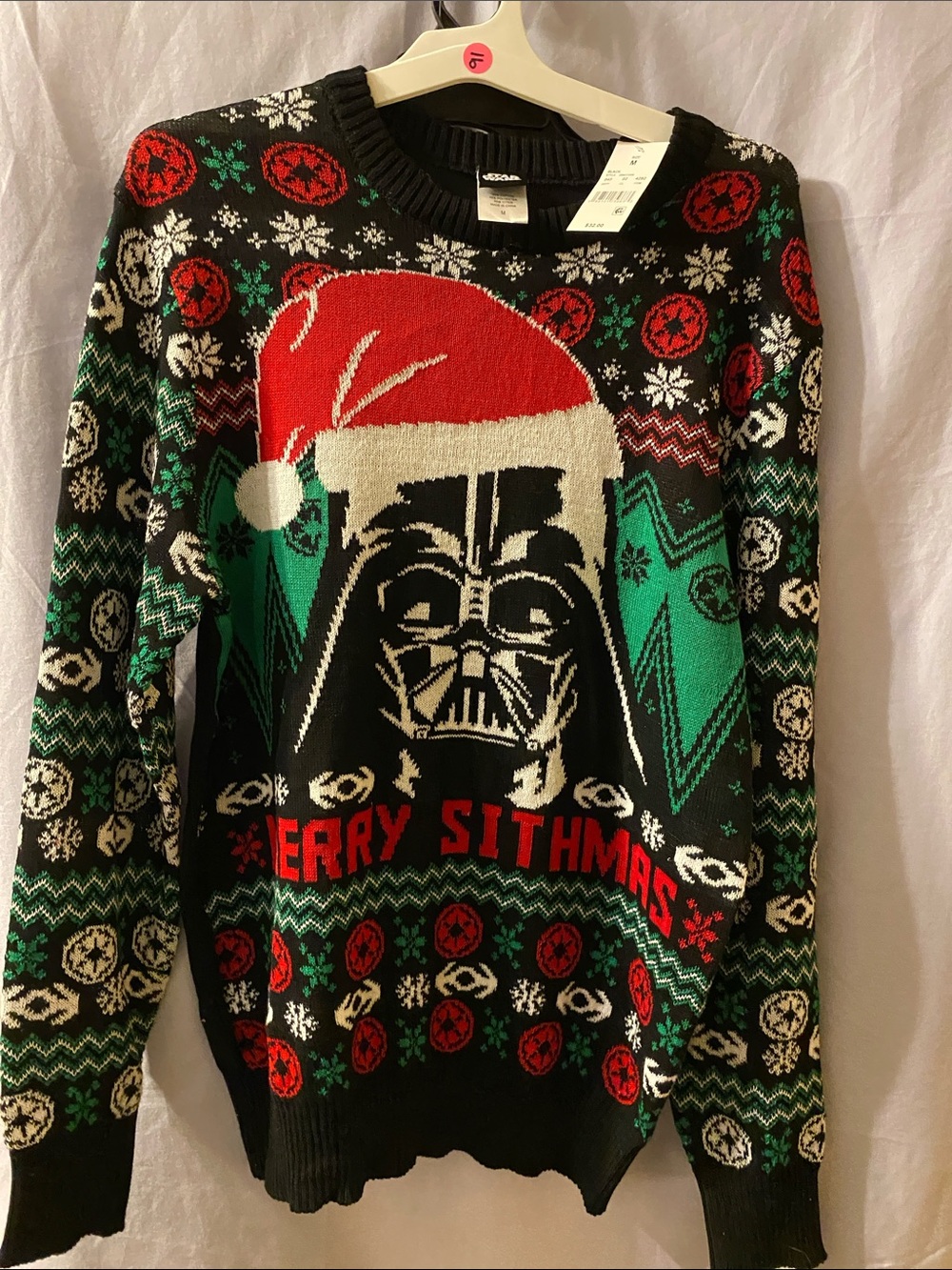 Men's 'Merry Sithmas' Darth Vader Crewneck Holiday Sweater - Black/Red/Green